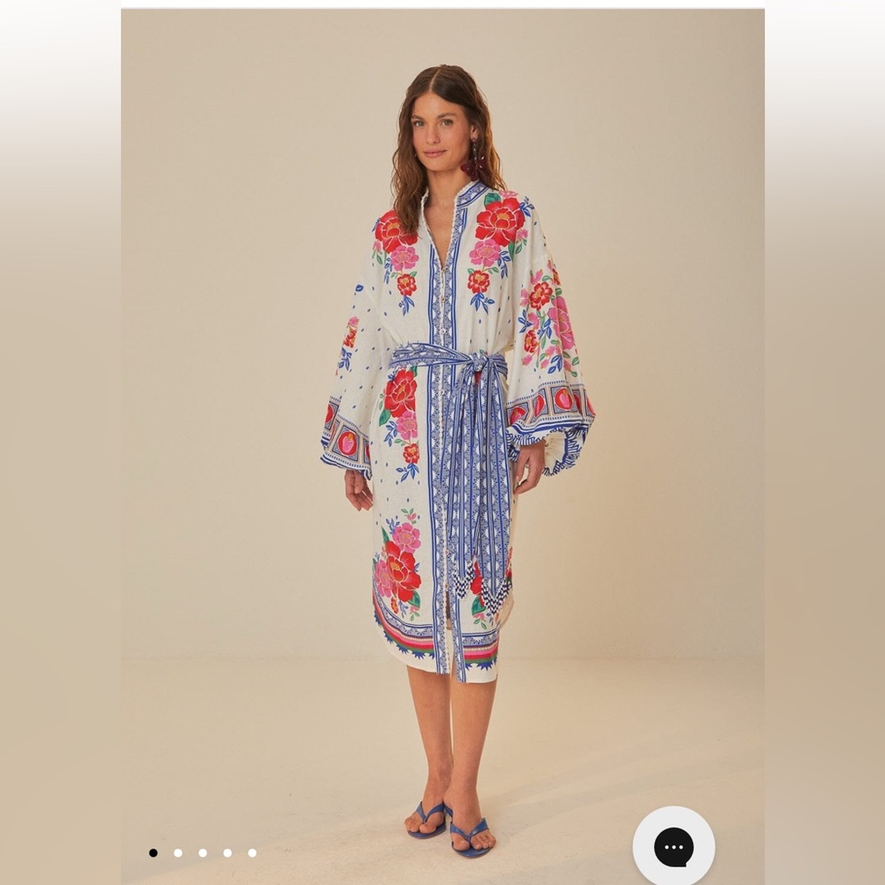 FARM Rio Off-White Flowers Beach Midi Dress